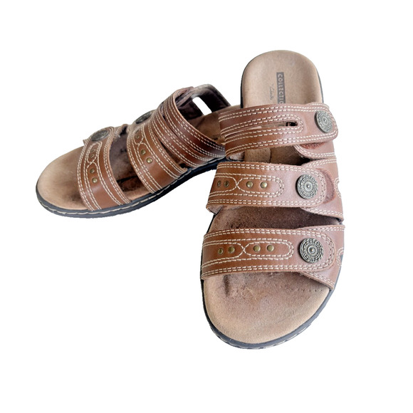 Clarks Shoes - Clarks Leisa Lakia Brown Leather Slip On Sandals Adjustable Straps Size 7M